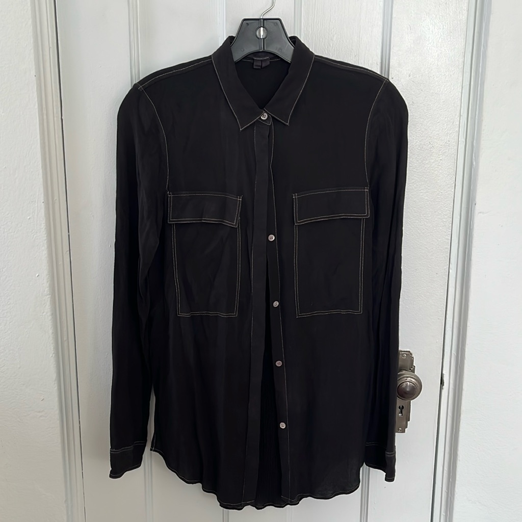 Helmut Lang Silk Pocket Button Down With Contrast Stitching
